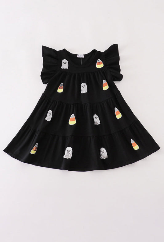 Black Ghost Sequin Ruffle Dress