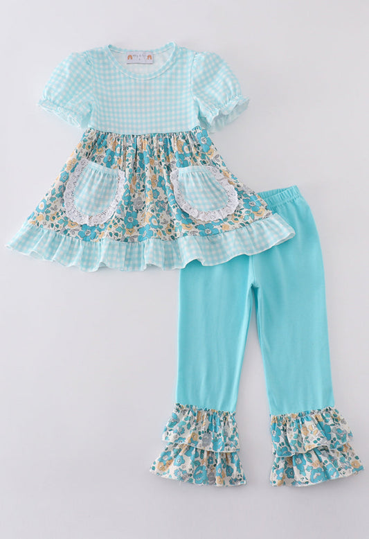 Blue Aqua Meadow Girl’s Pant Set