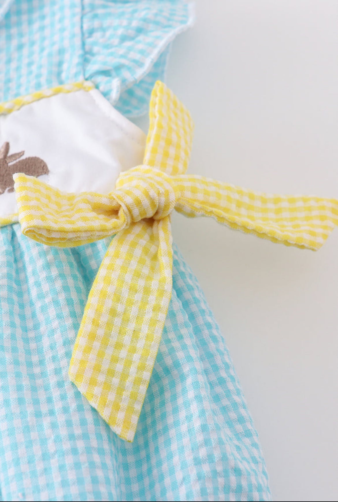 Girl’s Premium Mint Bunny Egg Embroidered Gingham Bubble