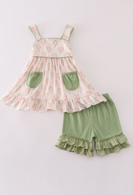 Sage Floral Print Girl Set