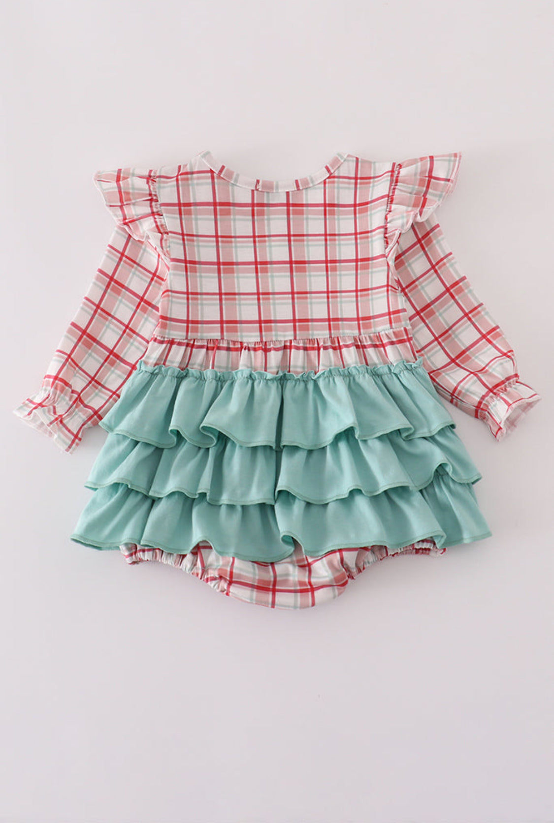 Red Plaid Farm Embroidery Ruffle Girl’s Bubble