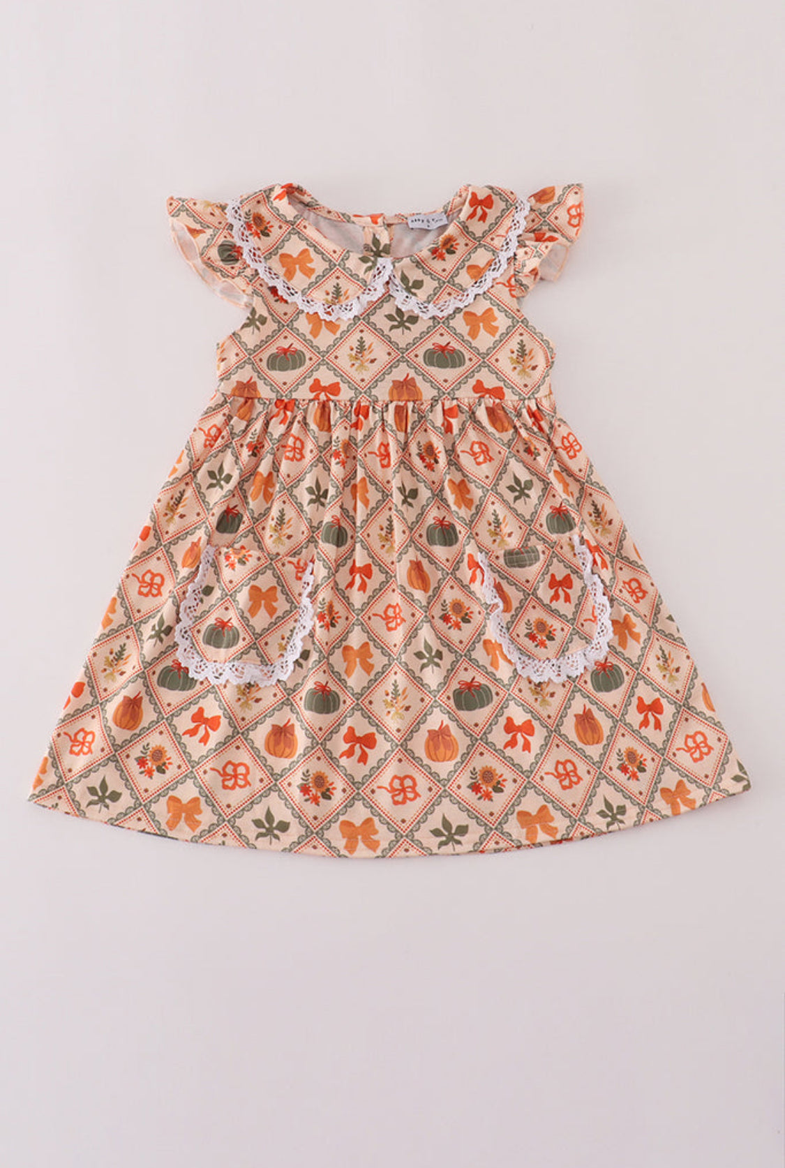 Green Pumpkin Bow Print Dress