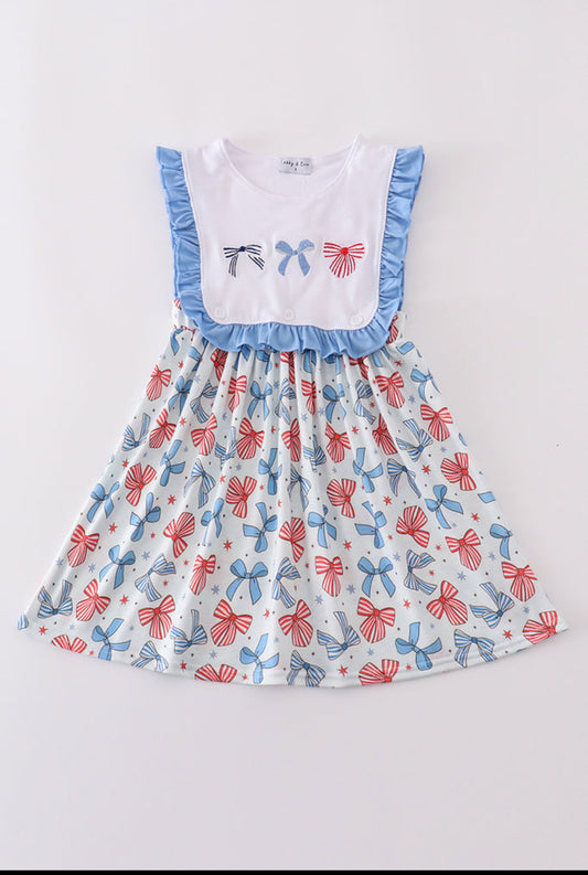 Bow Trellis Embroidery Ruffle Dress