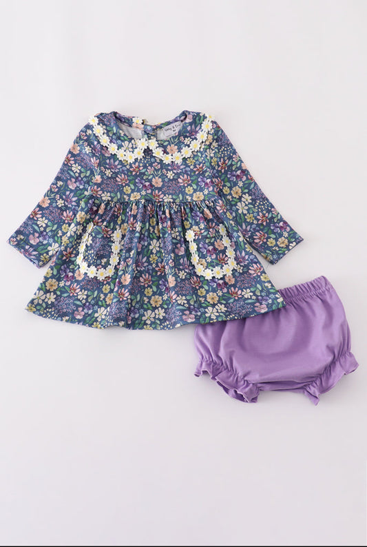Purple Floral Lace Girl’s Bloomer Set