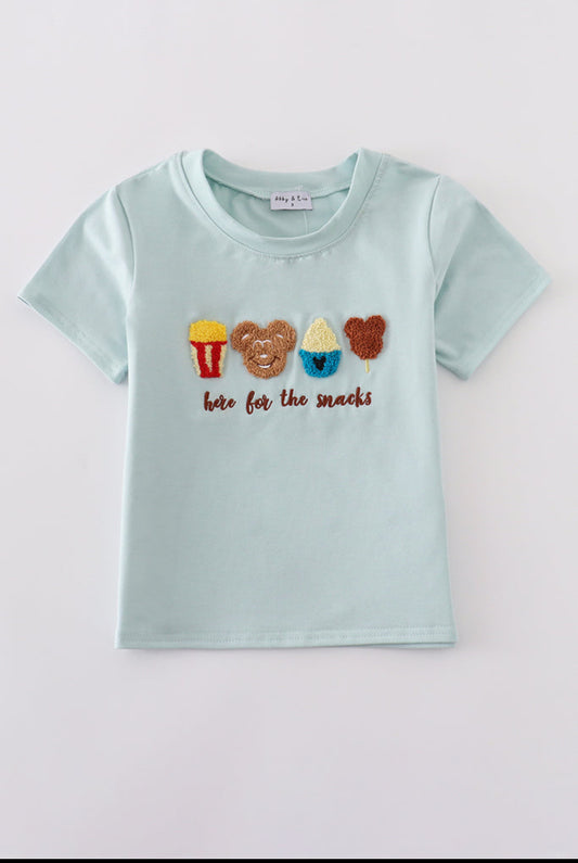 Blue Popcorn Cookies Ice Cream Embroidery Boy’s Top