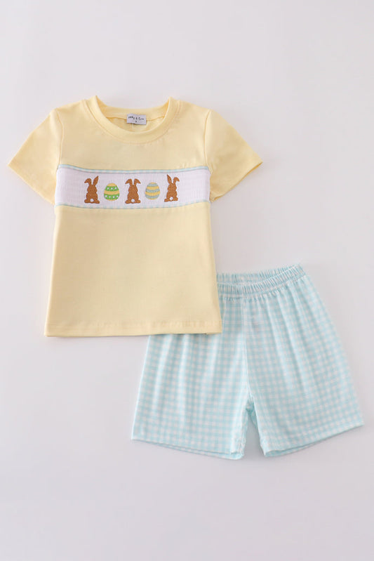 Boy’s Blue Bunny Embroidered Smocked Short Set