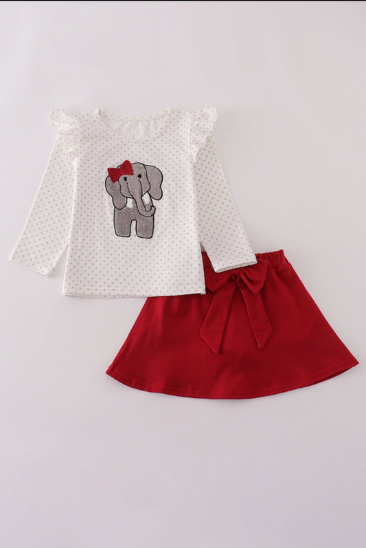 Alabama Polka Dot Elephant French Knot Ruffle Girl’s Skort Set