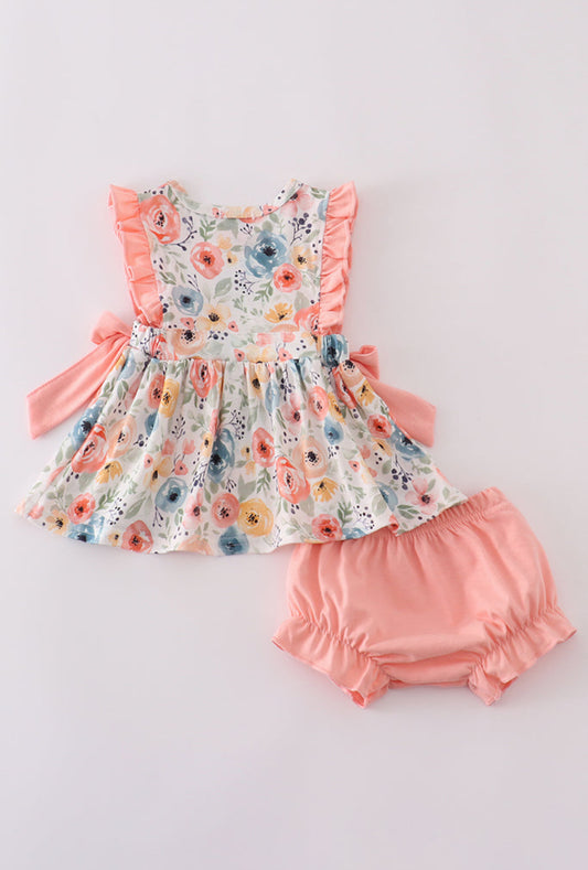 Floral Crab Embroidery Ruffle Girl’s Bloomer Set