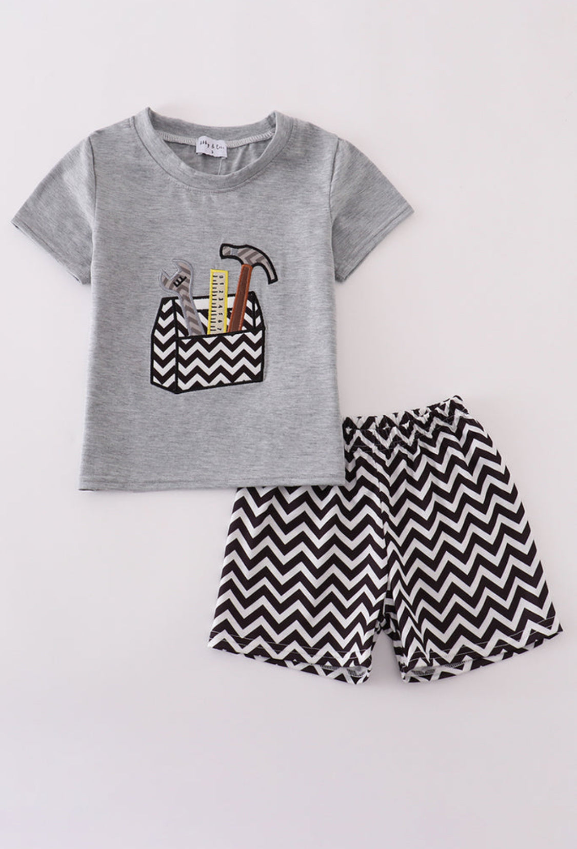 Grey Tool Box Appliqué Boy’s Shorts Set