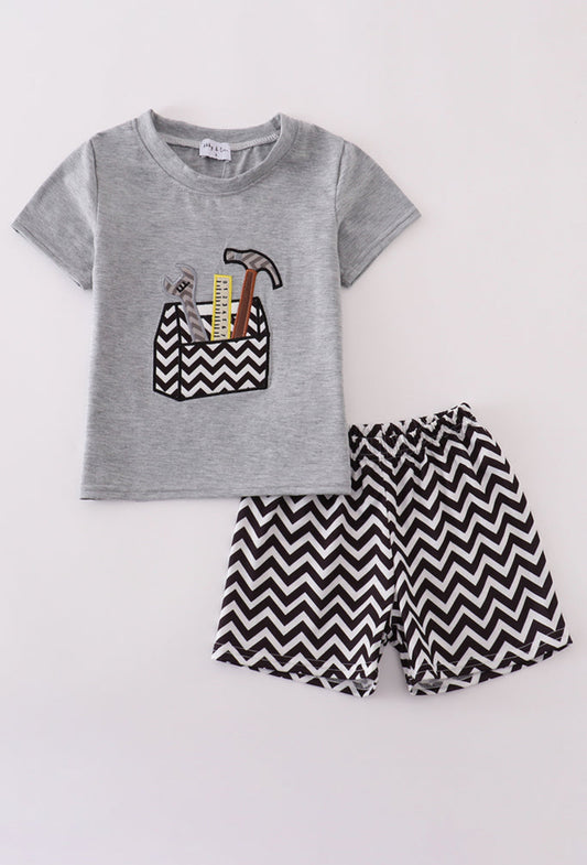 Grey Tool Box Appliqué Boy’s Shorts Set