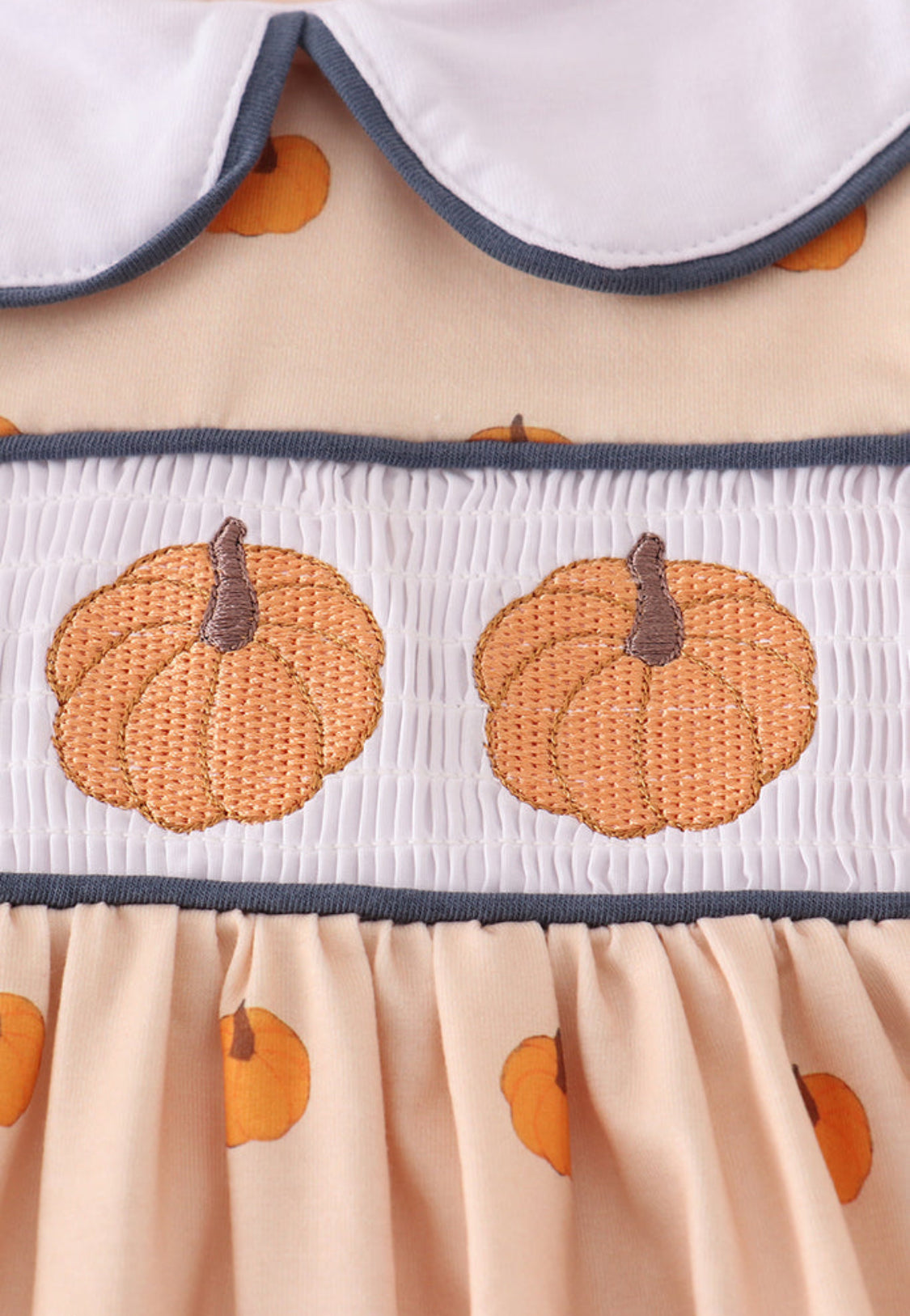 Khaki Embroidery Smocked Dress