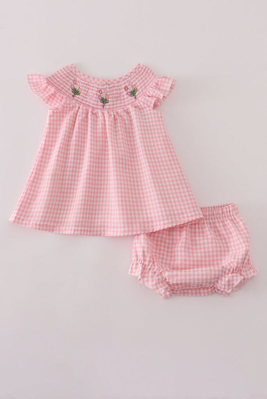 Pink Floral Smocked Girl’s Bloomer Set