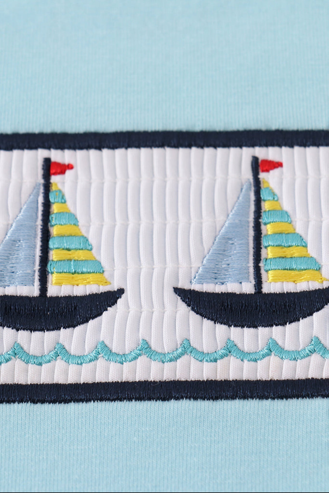 Blue Sailboats Embroidery Smocked Boy’s Short Set