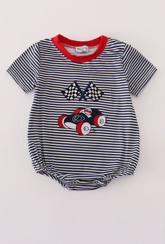 Navy Stripe Racing Car Embroidery Boy’s Bubble