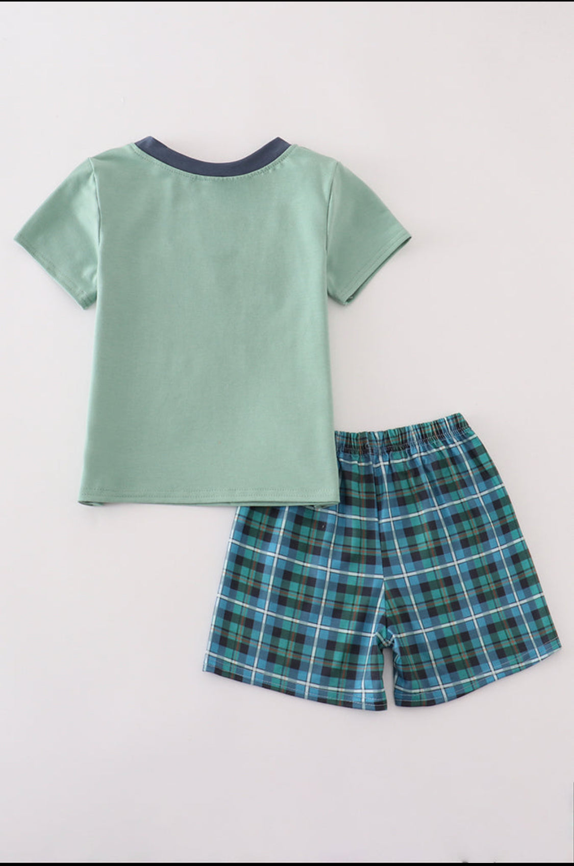 Green Hunting Embroidery Plaid Boy’s Short Set