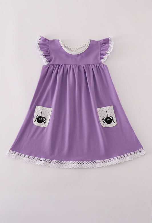 Purple Spider Embroidery Ruffle Dress