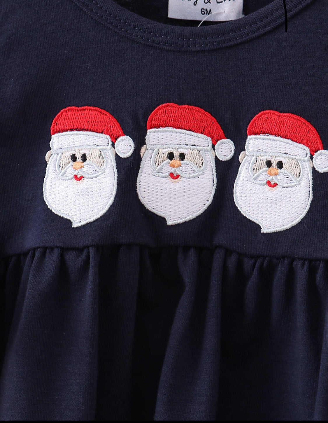 Navy Christmas Santa Claus Embroidery Ruffle Girl’s Bloomer Set