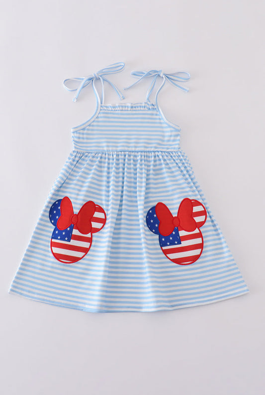 Girl’s Blue Appliqué Stripe Dress