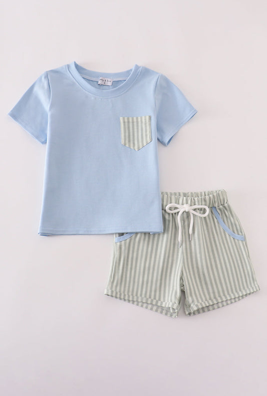 Blue Stripe Pocket Boy’s Short Set