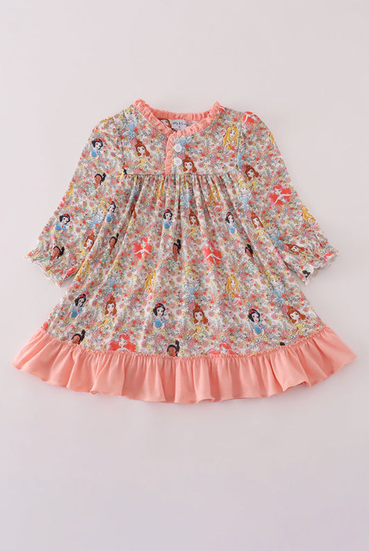 Princess Floral Print Ruffle Gown