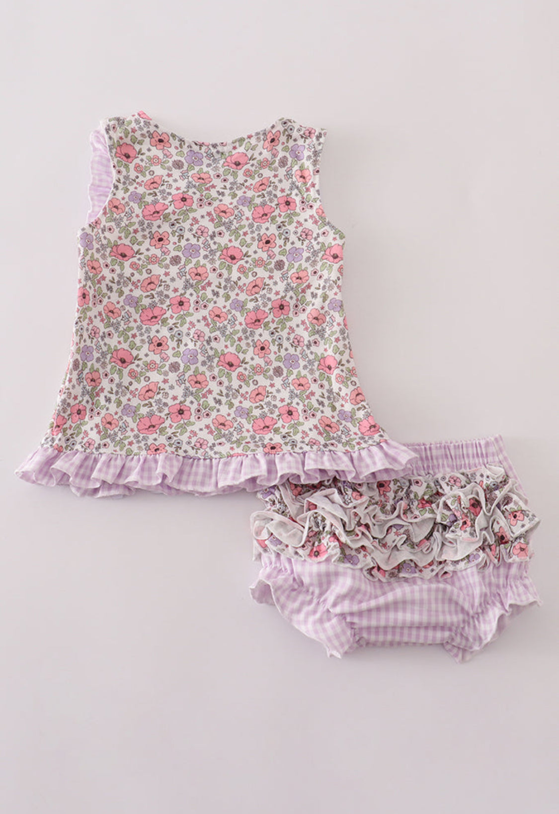 Purple Floral Print Ruffle  Girl’s Bloomer Set
