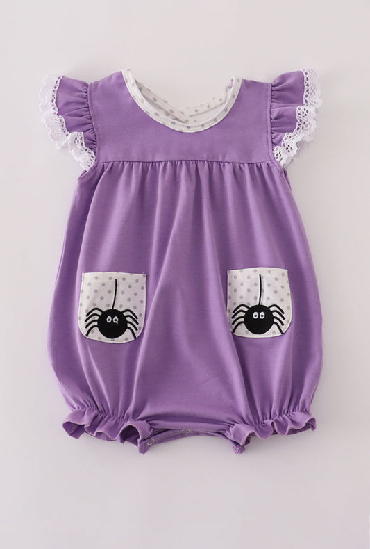 Purple Spider Embroidery Girl’s Ruffle Bubble
