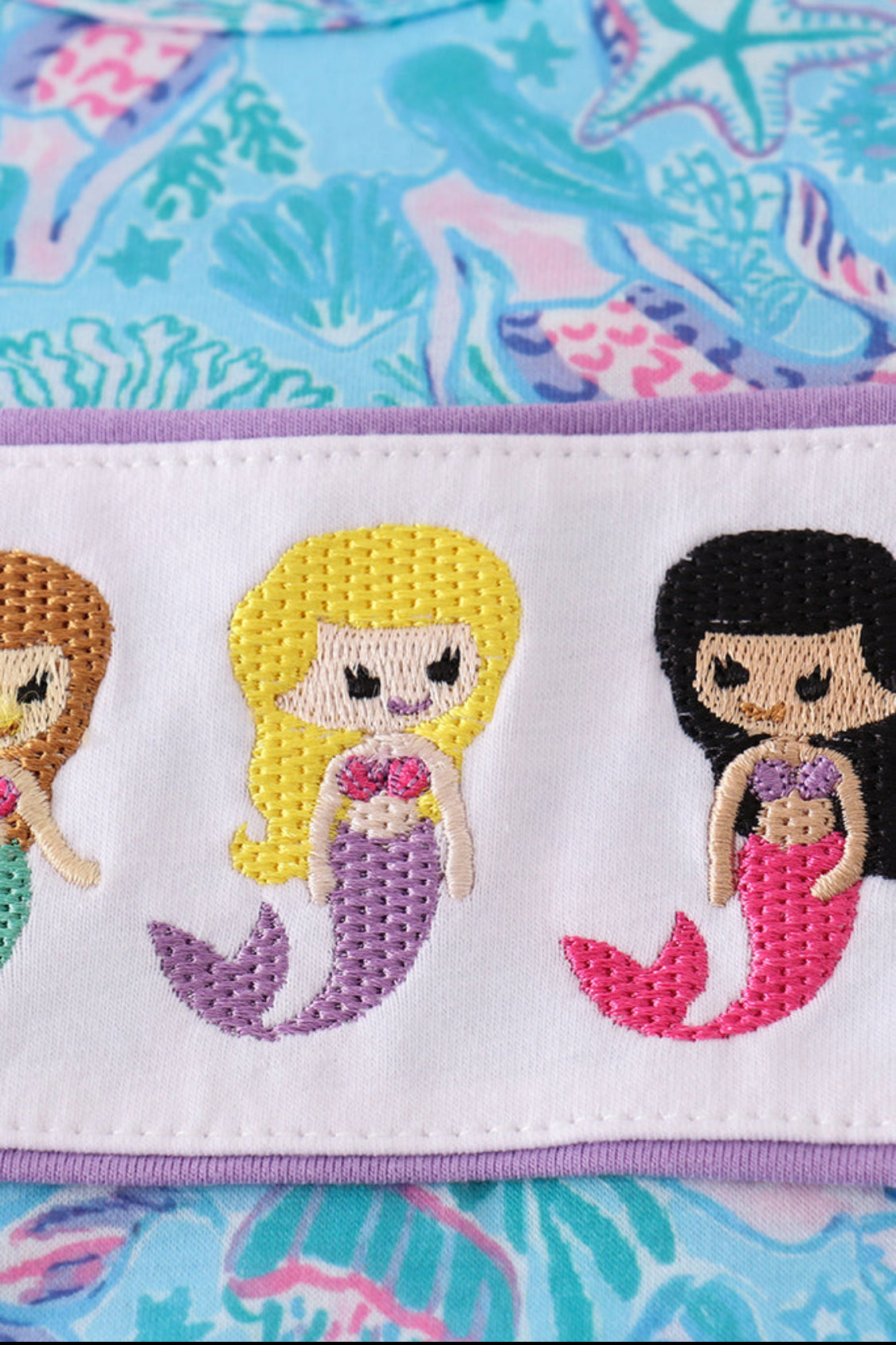 Mermaid Lagoon Embroidery Girl’s Short Set