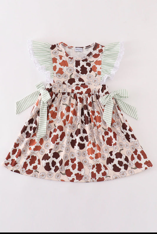 Pumpkin Daisy Leopard Girl Dress