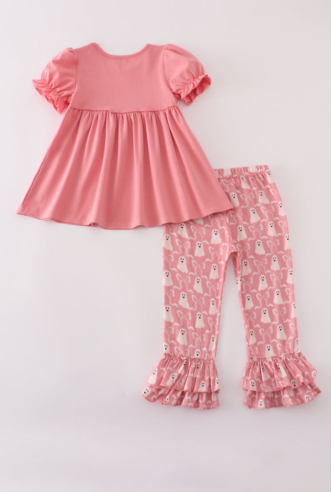 Halloween Ghost Embroidery Ruffle Girl’s Pants Set