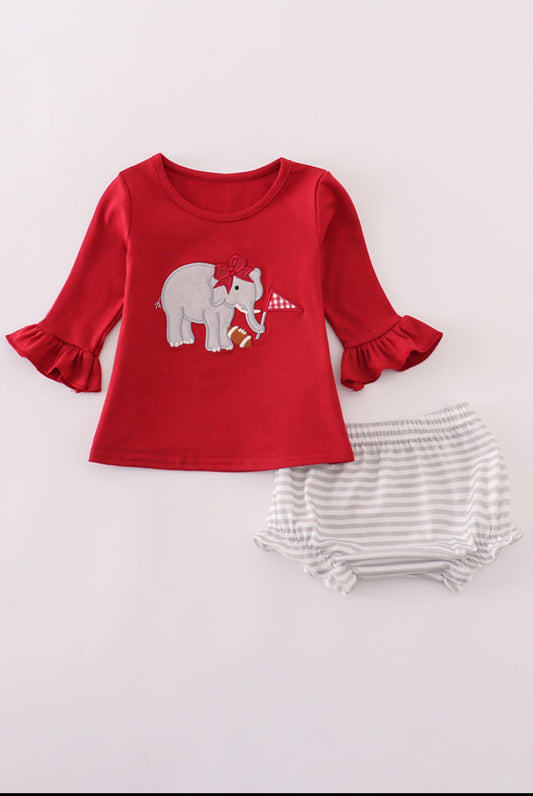 Alabama Roll Tide Elephant Appliqué Stripe Girl’s Bloomer Set