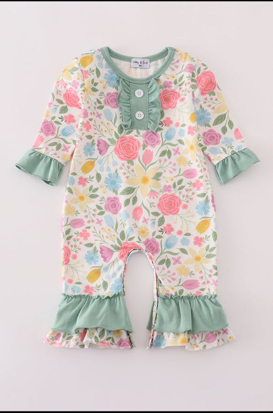 Floral Print Ruffle Girl’s Romper
