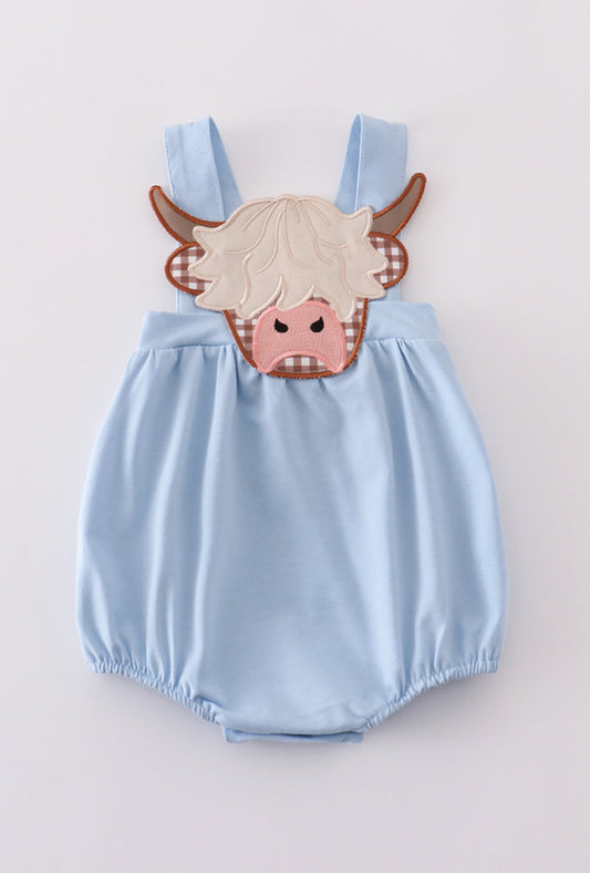 Blue Highland Cow Appliqué Boy’s Bubble