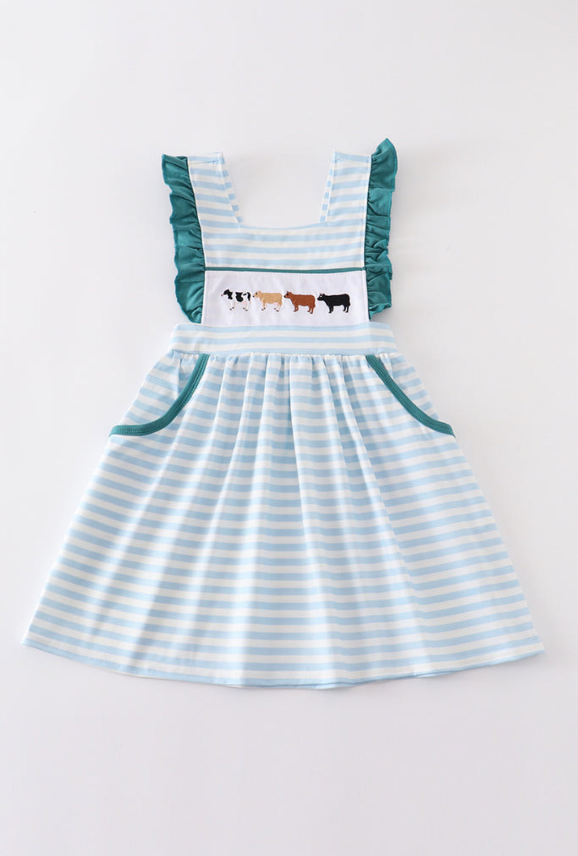 Blue Stripe Cow Embroidery Dress