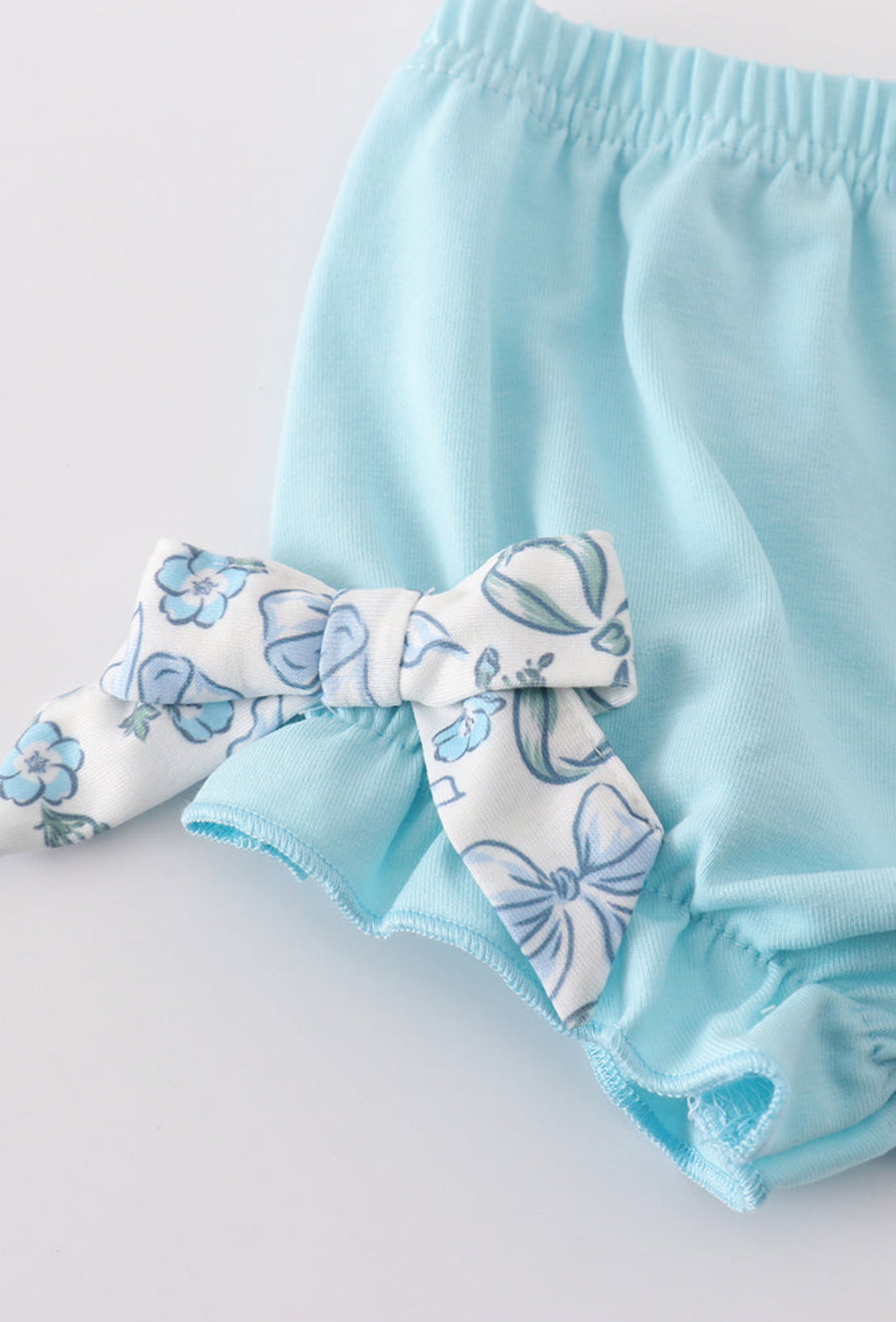 Blue Bow & Lace Print Ruffle Girl’s Bloomer Set