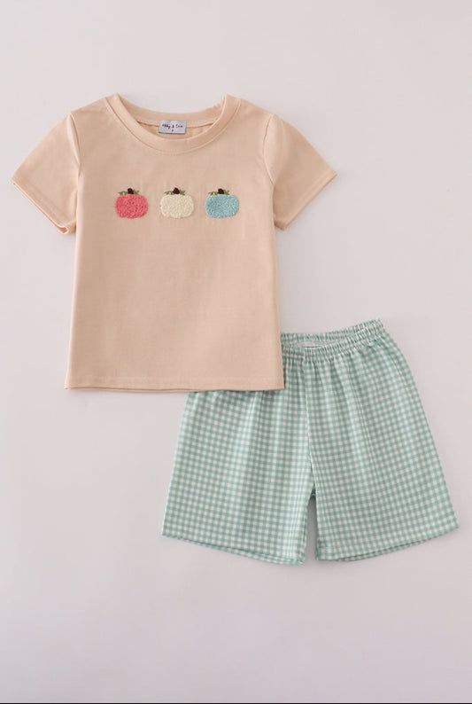 Beige French Knot Boy’s Short Set