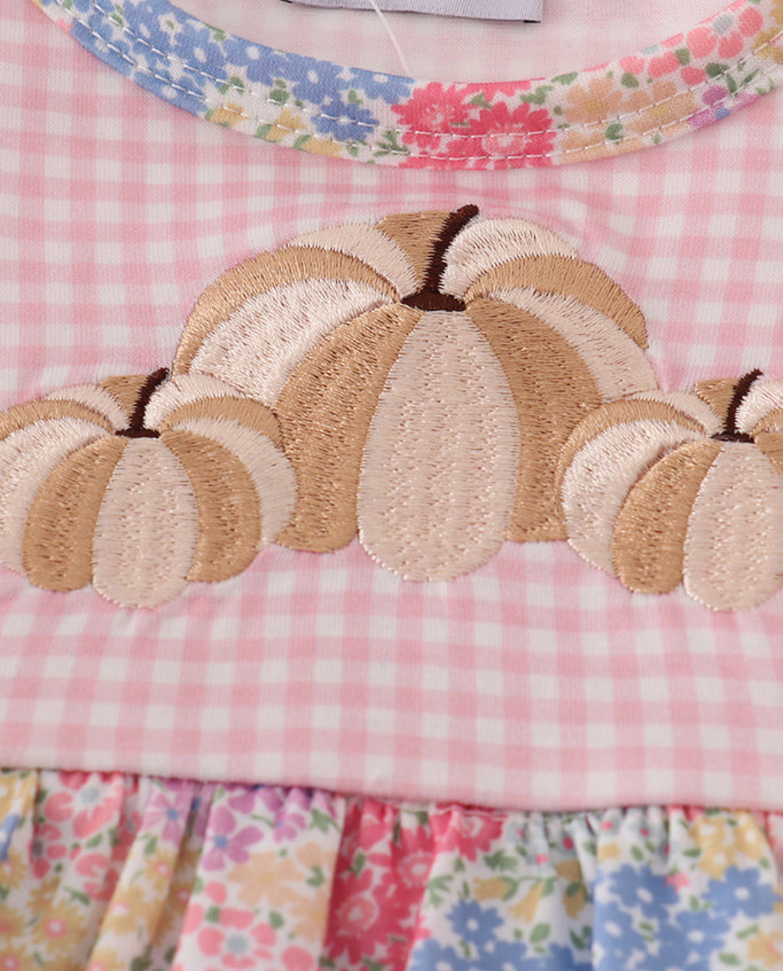 Pink Floral Pumpkin Embroidery Ruffle Girl’s Bubble