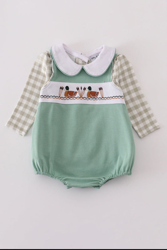 Green Duck Embroidery Boy’s Romper Set