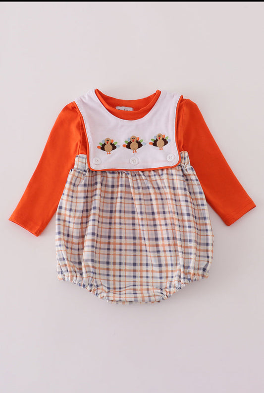 Orange Turkey Embroidery Boy’s Bubble