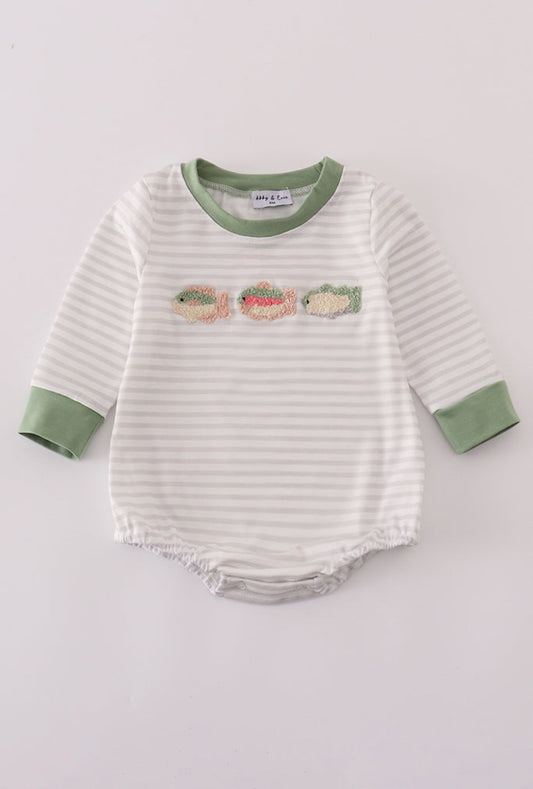 Sage Fish French Knot Stripe Boy’s Bubble