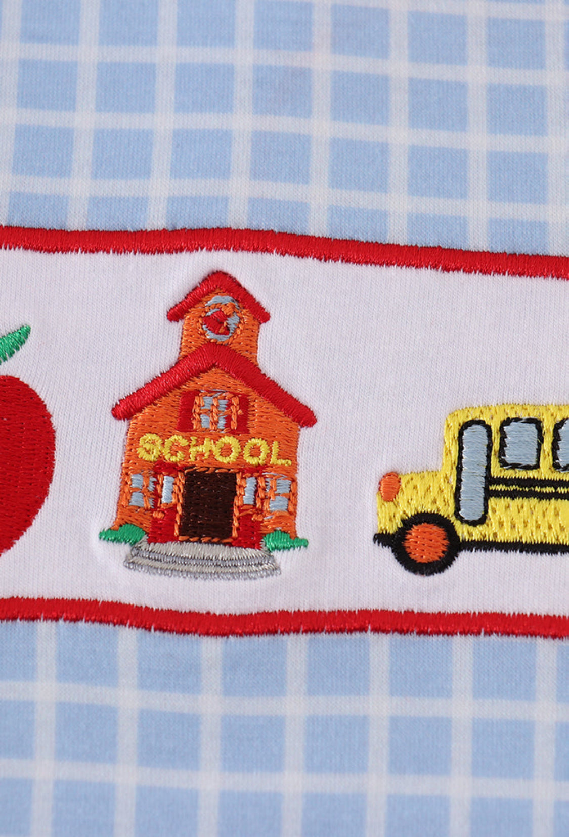 Blue Apple Bus Embroidery Plaid Boy’s Top