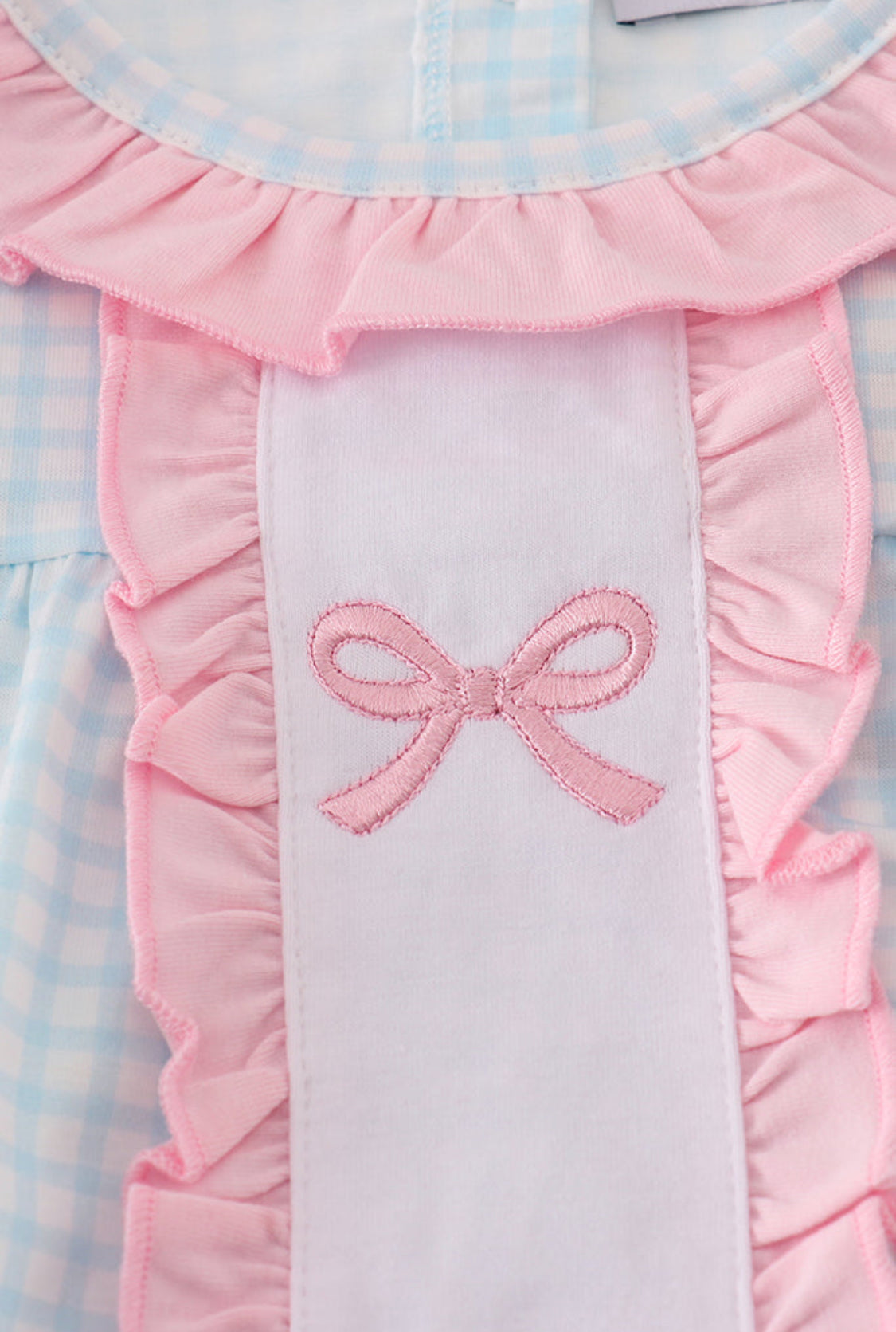 Blue Bow Embroidery Gingham Ruffle Girl’s Bubble