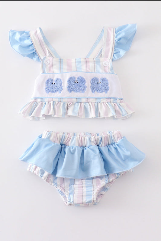 Crab French Knot Stripe 2 pc Girl Swimsuit