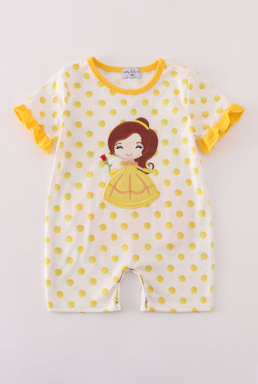 Yellow Character Appliqué Dot Girl’s Romper
