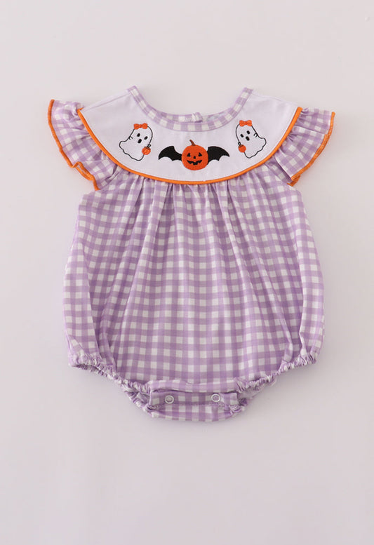 Purple Halloween Pumpkin Ghost Embroidery Girl’s Bubble