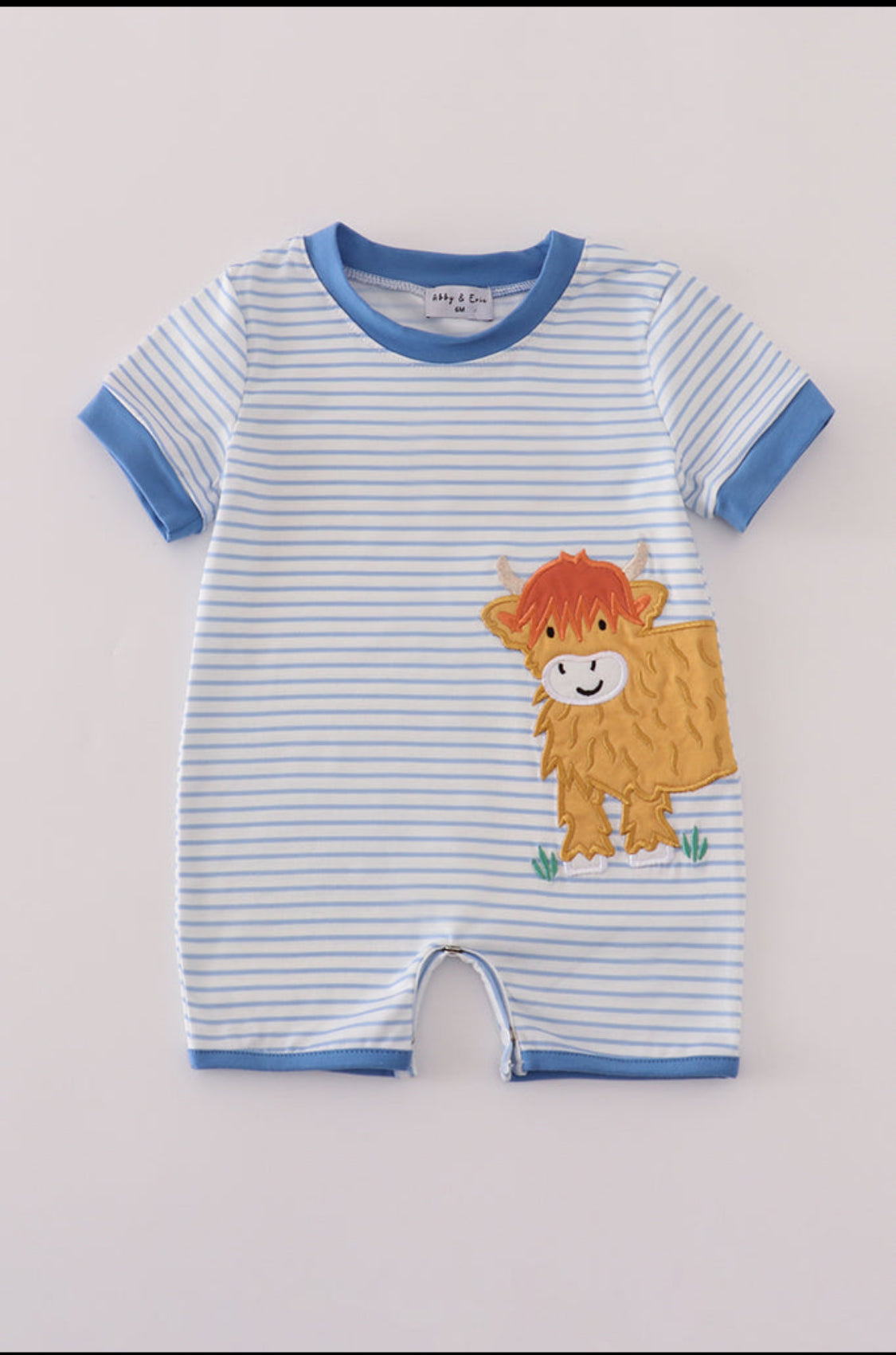 Blue Stripe Buffalo Appliqué Boy’s Romper