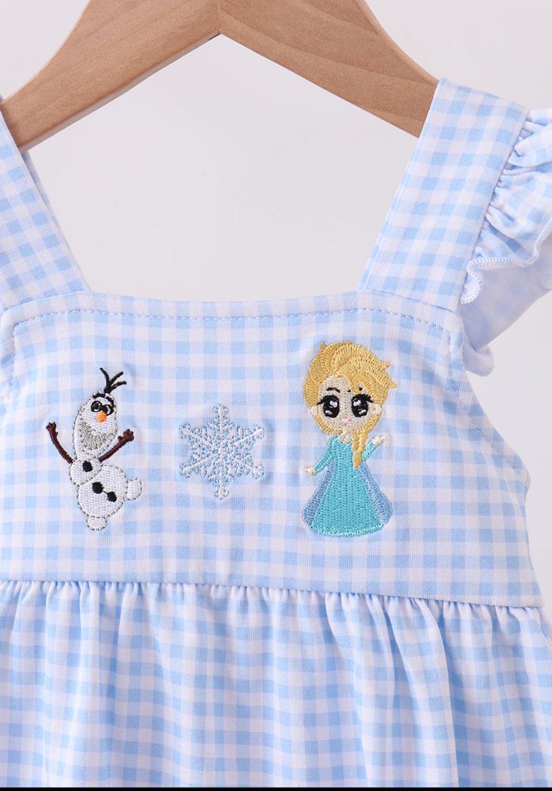 Premium Blue Snowman Embroidery Gingham Ruffle Girl’s Bubble