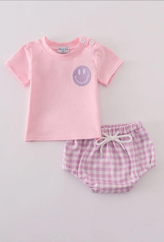 Purple Smile Gingham Girl’s Bloomer Set
