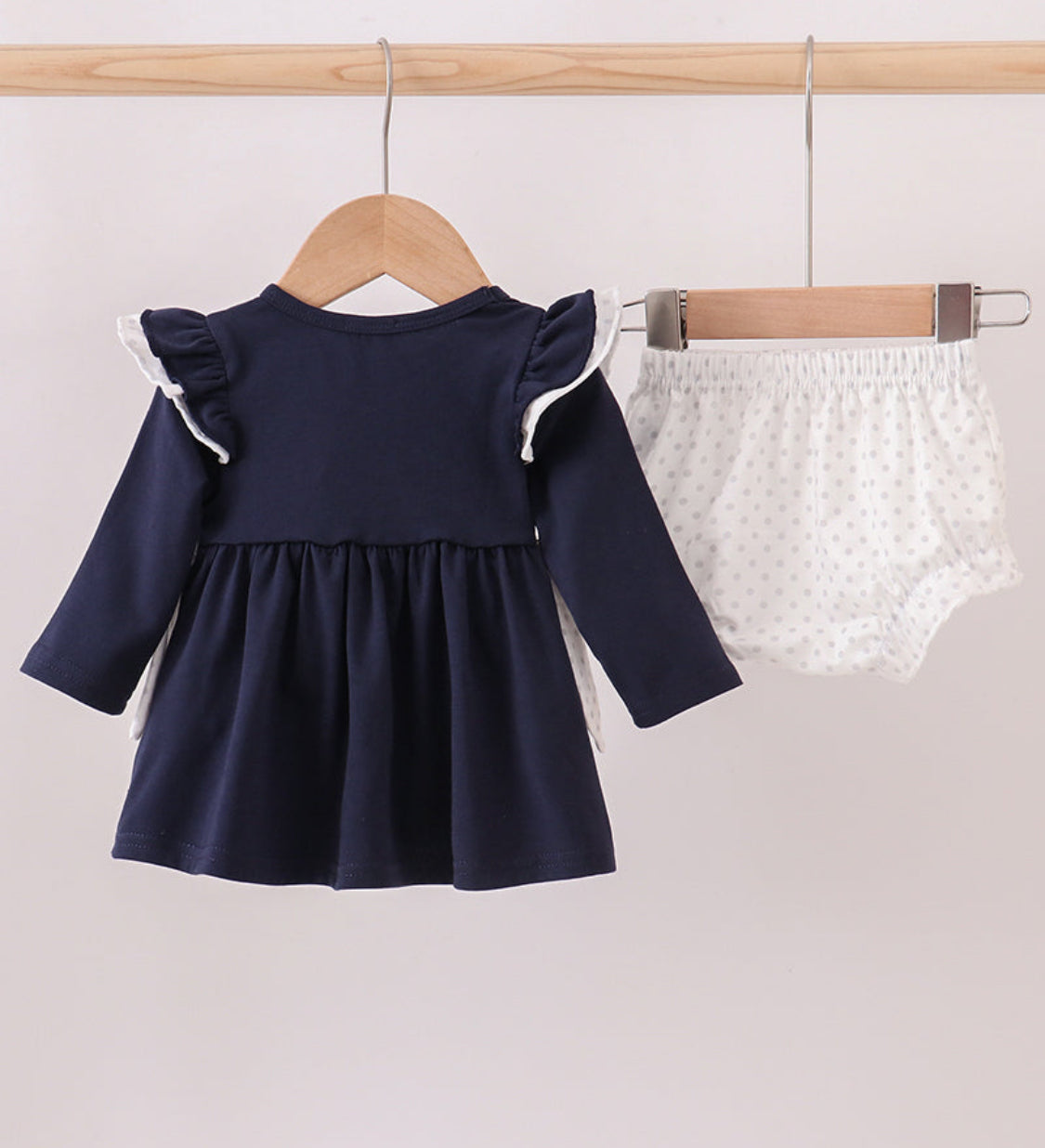 Navy Christmas Santa Claus Embroidery Ruffle Girl’s Bloomer Set