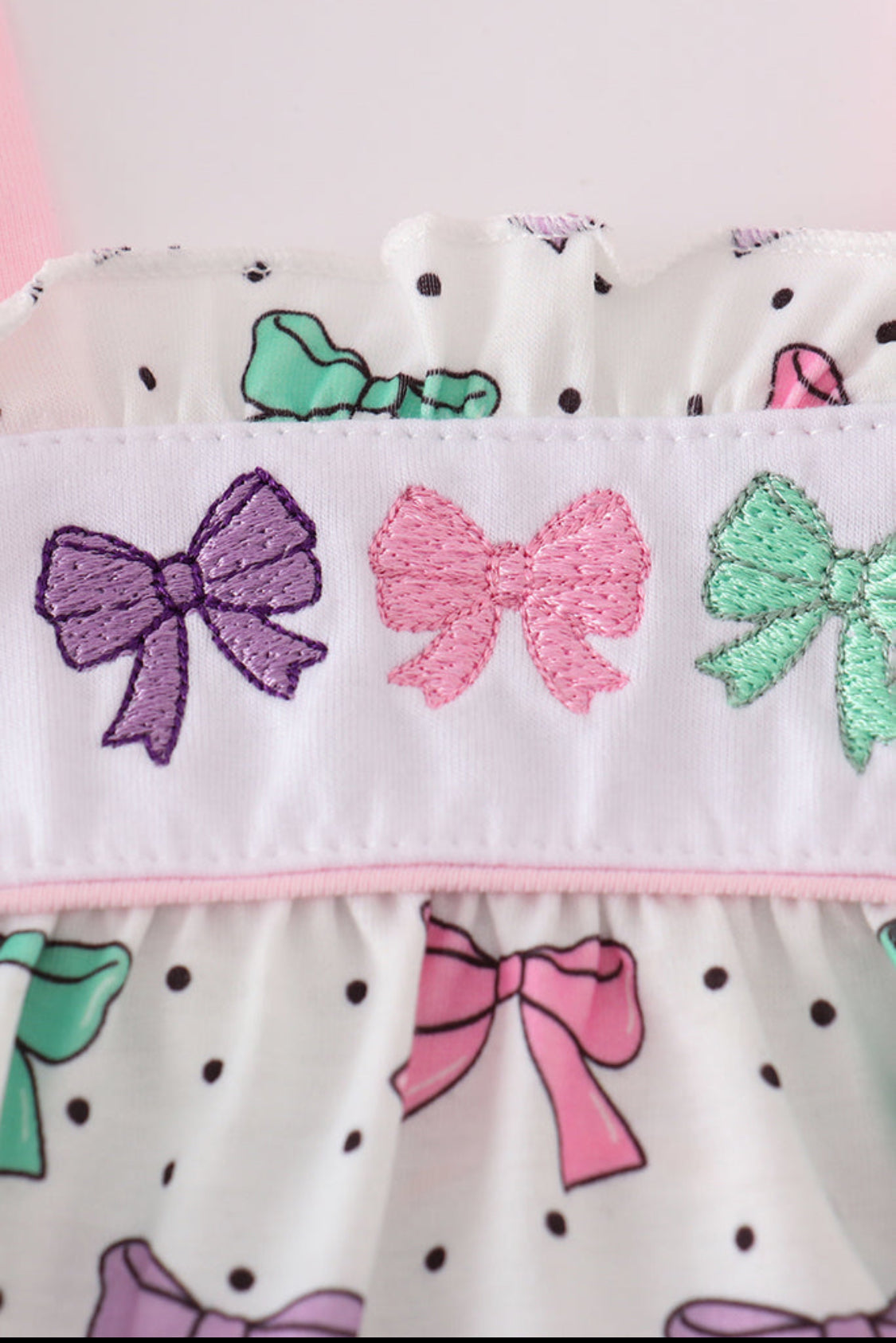 Pink Bow Embroidery Girl’s Ruffle Dress