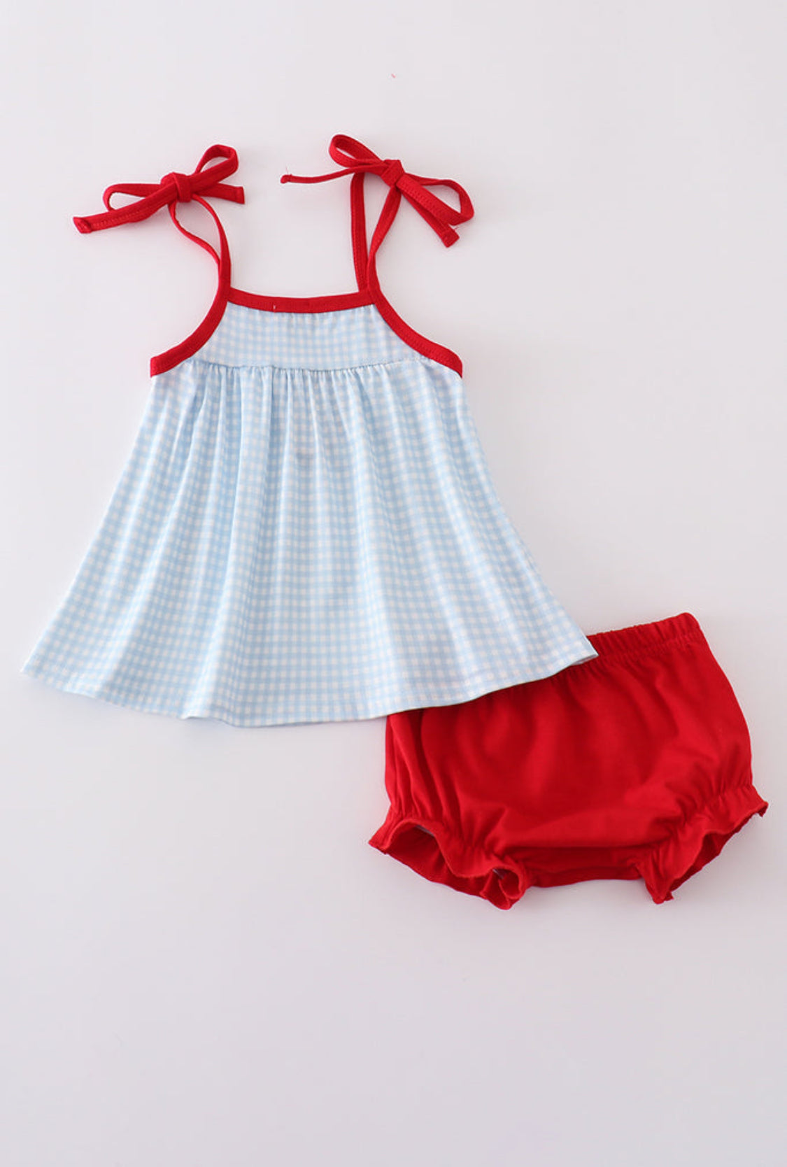 Gingham Star Embroidery Girl’s Bloomer Set